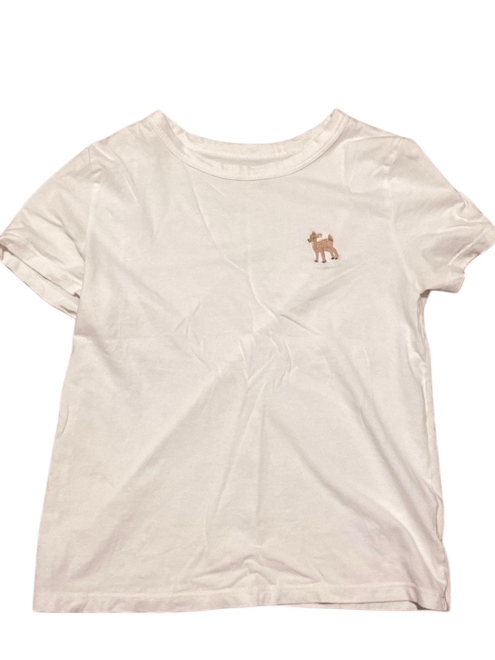 Sunday Best White Short Sleeve Tee with Small Deer Embroidery